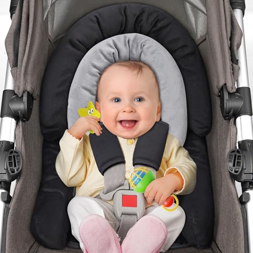 COOLBEBE Upgraded 3in1 Baby Body Support Strap Covers Set for Newborn Infant Extra Soft Car Seat Insert Cushion Pad Perfect for Car Seats Strollers Swing Black - Image 3