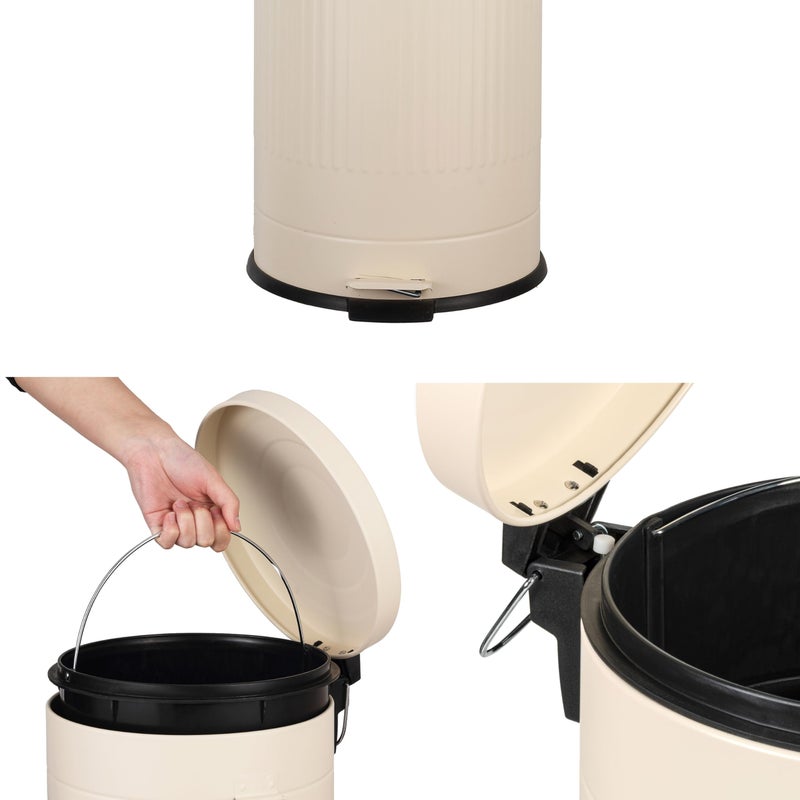 happimess HPM1018C Theo Retro 8-Gallon Step Trash Can with Soft-Close Lid and Free Mini Trash Can for Home, Kitchen, Bathroom, Living Room, Office, Limestone Beige - Image 4