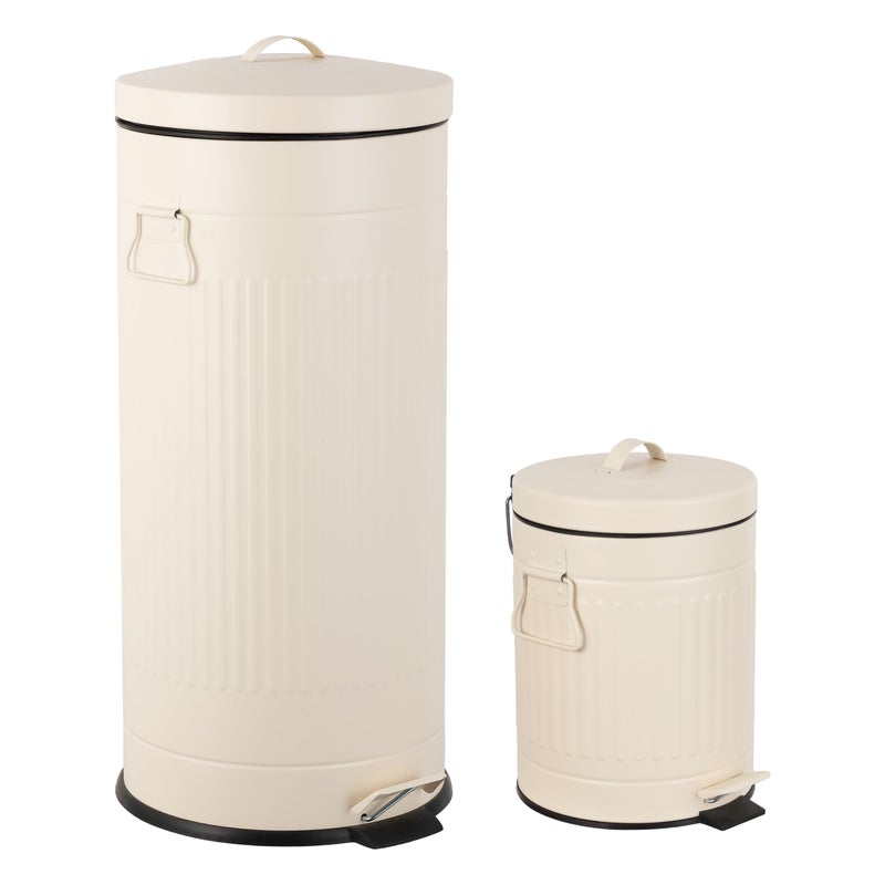 happimess HPM1018C Theo Retro 8-Gallon Step Trash Can with Soft-Close Lid and Free Mini Trash Can for Home, Kitchen, Bathroom, Living Room, Office, Limestone Beige - Image 1