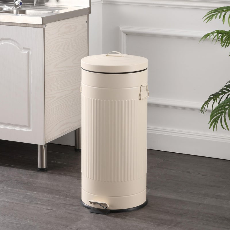 happimess HPM1018C Theo Retro 8-Gallon Step Trash Can with Soft-Close Lid and Free Mini Trash Can for Home, Kitchen, Bathroom, Living Room, Office, Limestone Beige - Image 2