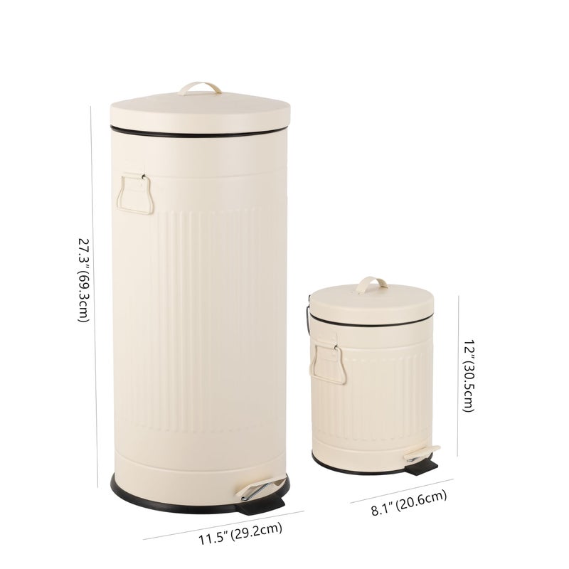 happimess HPM1018C Theo Retro 8-Gallon Step Trash Can with Soft-Close Lid and Free Mini Trash Can for Home, Kitchen, Bathroom, Living Room, Office, Limestone Beige - Image 3