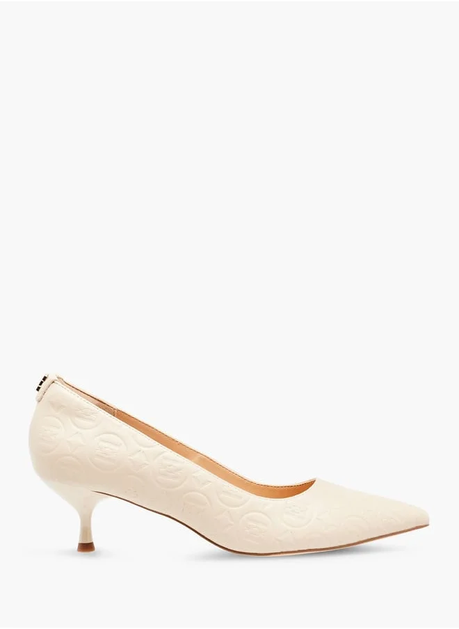 ايل Womens Monogram Embossed Slip-On Pumps With Kitten Heels