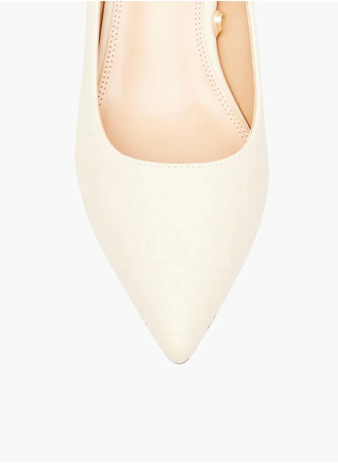 ايل Womens Monogram Embossed Slip-On Pumps With Kitten Heels