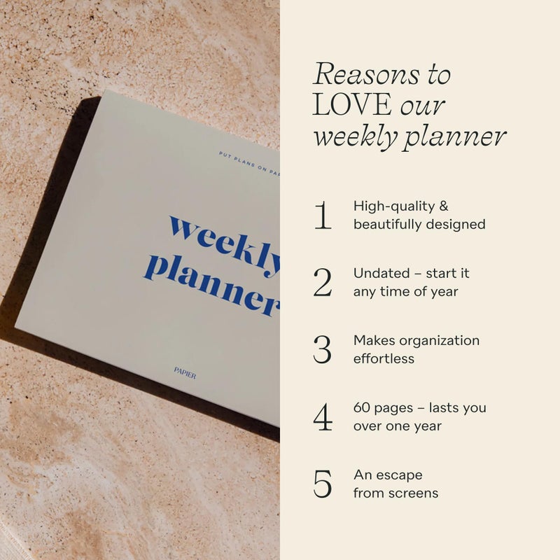 Papier Joy Weekly Desk Planner - Beige | 1 Page Per Week | Weekly Plan Section & Next Week Notes | TearOff Design | Table Top Office Essentials | 52 Sheets | Undated | Time Management & Organizer Gift - Image 4
