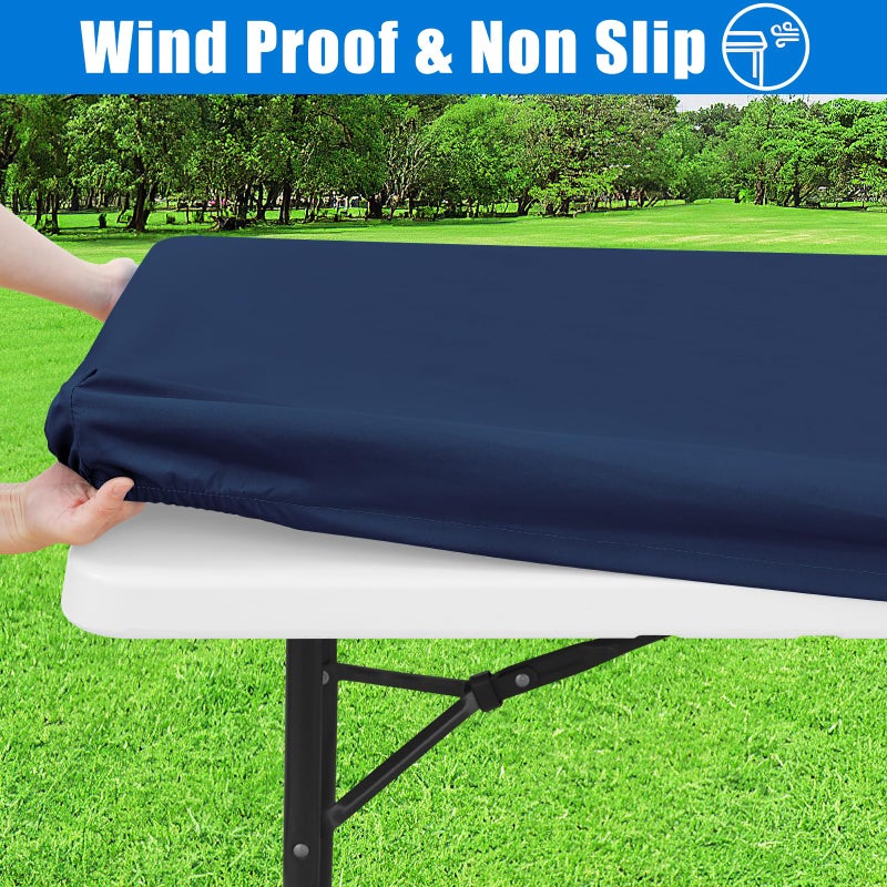 Spotjoy Rectangle Picnic Table Cloth  Waterproof Elastic Fitted Tablecloths  Washable Polyester Table Cover for Camping  Indoor and Outdoor (Navy Blue  30""x72"") - Image 3