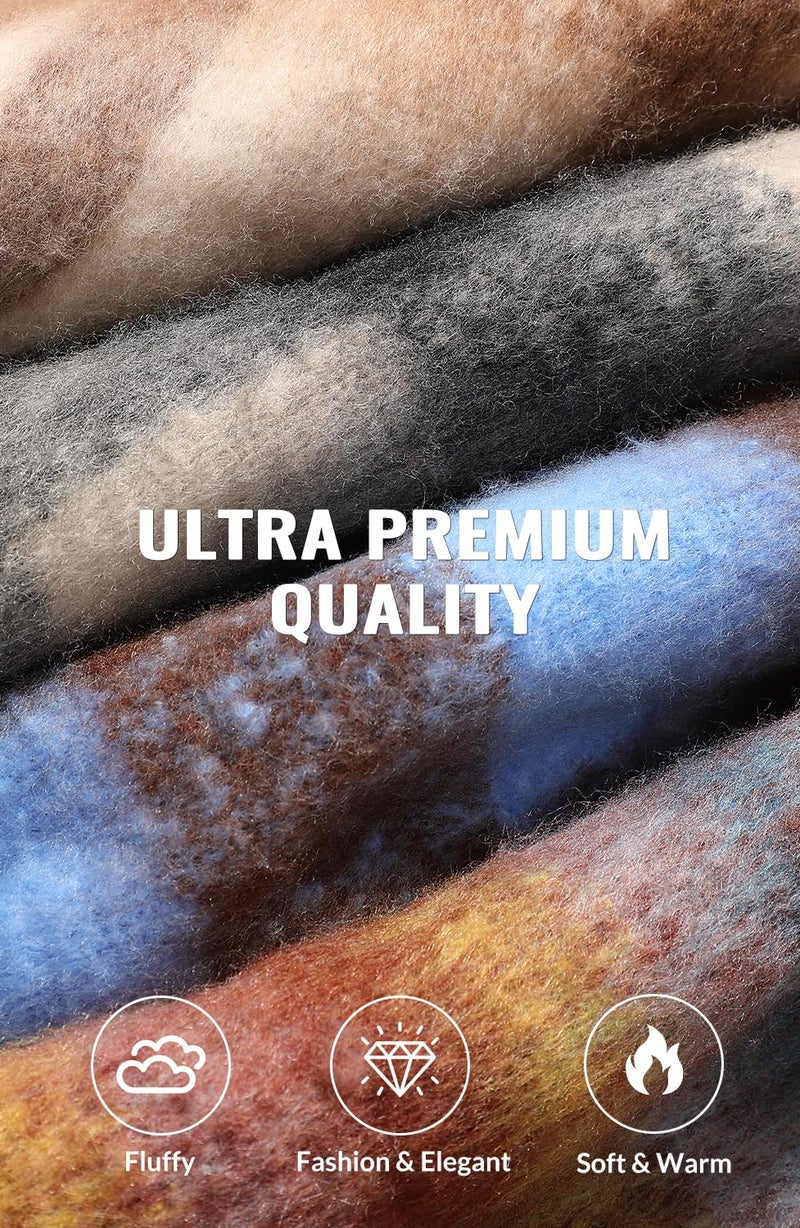 coclothy Women's Winter Scarfs, Mohair Vintage Scarf for Cold Weather, Large Chunky Scarf Cashmere Feel Blanket Pashmina Wrap Khaki & Beige - Image 5