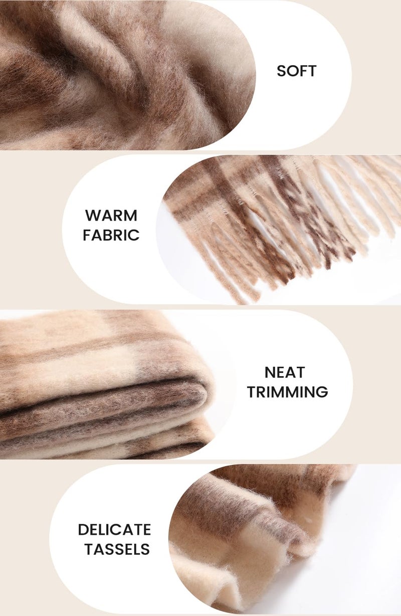 coclothy Women's Winter Scarfs, Mohair Vintage Scarf for Cold Weather, Large Chunky Scarf Cashmere Feel Blanket Pashmina Wrap Khaki & Beige - Image 3