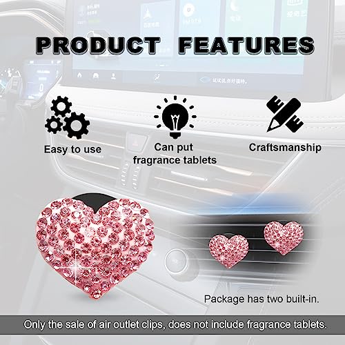 RBOKO 2Pcs Bling Crystal Heart Charms Car Vent Clips - Air Conditioning Outlet Decorative Accessories for Women and Men (Pink) - Image 4