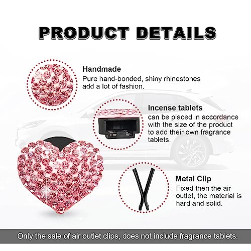 RBOKO 2Pcs Bling Crystal Heart Charms Car Vent Clips - Air Conditioning Outlet Decorative Accessories for Women and Men (Pink) - Image 3