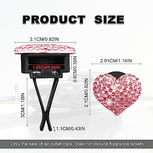 RBOKO 2Pcs Bling Crystal Heart Charms Car Vent Clips - Air Conditioning Outlet Decorative Accessories for Women and Men (Pink) - Image 2