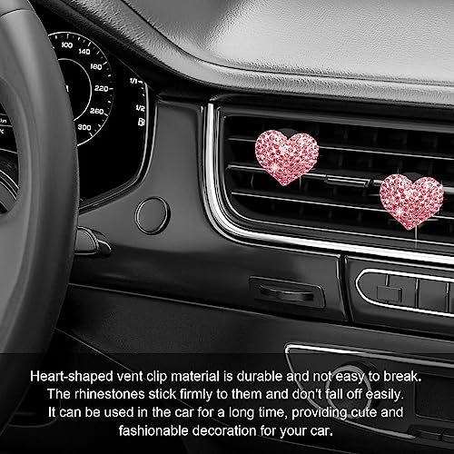 RBOKO 2Pcs Bling Crystal Heart Charms Car Vent Clips - Air Conditioning Outlet Decorative Accessories for Women and Men (Pink) - Image 5