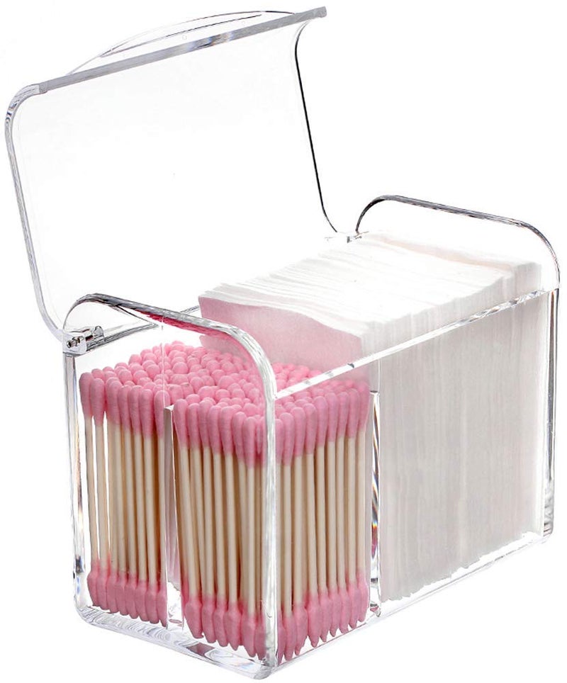 Sooyee Sooyee Qtip Holder Dispenser for Cotton Ball, Swab, Round Pads, Floss,3 Compartment Plastic Apothecary Jars,Bathroom Organization ,Vanity Organizers and Storage,Clear  - Image 1