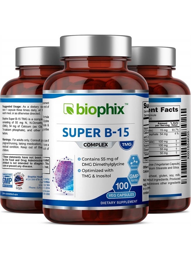 biophix Super B-15 100 Vcaps - Niacin Calcium Choline Inositol DMG TMG - Supports Healthy Oxygen Energy Levels - Image 3