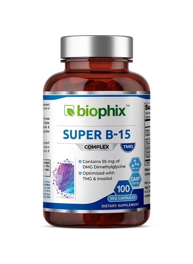 biophix Super B-15 100 Vcaps - Niacin Calcium Choline Inositol DMG TMG - Supports Healthy Oxygen Energy Levels - Image 1