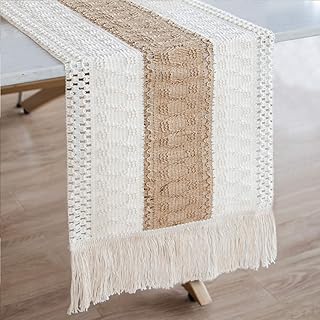 OurWarm Splicing Burlap Table Runner Farmhouse Style, Boho Table Runner Modern Farmhouse Decor Rustic Woven Cotton - Image 1