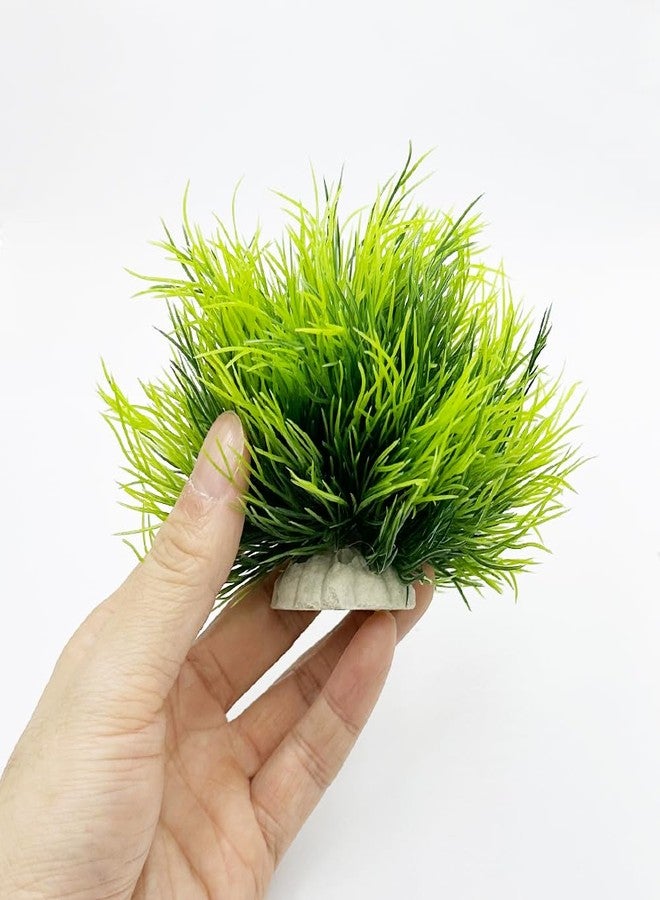 Smoothedo-Pets Aquarium Plants Fish Tank Decorations 2pcs Small Size/3.5inch Ornament Plastic Artificial Plant Goldfish Waterscape Fish Hides Mini Grass Set (2pcs/Green) - Image 2