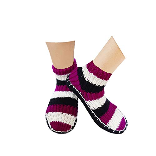 Krystle Warm Winter Ankle Length Slipper Socks for Men's & Women's Knitted Booties - Indoor Use With Soft Rubber Sole - 2 Pair (Multicolour, Free Size) - Image 2