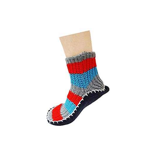 Krystle Warm Winter Ankle Length Slipper Socks for Men's & Women's Knitted Booties - Indoor Use With Soft Rubber Sole - 2 Pair (Multicolour, Free Size) - Image 4