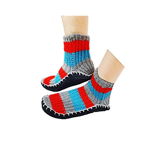 Krystle Warm Winter Ankle Length Slipper Socks for Men's & Women's Knitted Booties - Indoor Use With Soft Rubber Sole - 2 Pair (Multicolour, Free Size) - Image 3