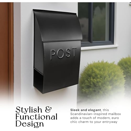 NACH Mailboxes for Outside Wall Mount, 15 x 10 x 4 inches, Black Wall Mounted Mailbox and Newspaper Holder, Waterproof Mailbox for Door - The Milano Mailbox - Image 2