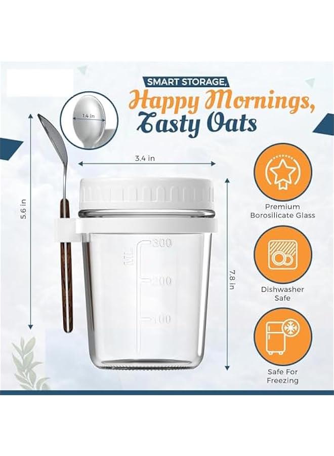 MIXDE 2 Pack 350ml Overnight Oats Jars with Lids & Spoons, Reusable Glass Overnight Oats Container With Measurement Marks, Food Storage For Breakfast Pots, Oatmeal Container For Milk, Cereal - Image 4