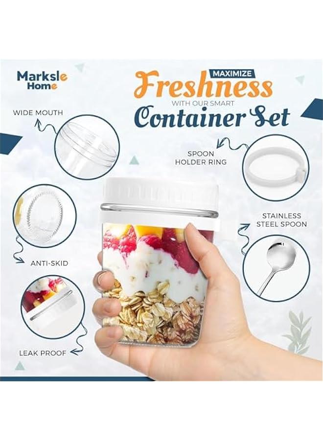 MIXDE 2 Pack 350ml Overnight Oats Jars with Lids & Spoons, Reusable Glass Overnight Oats Container With Measurement Marks, Food Storage For Breakfast Pots, Oatmeal Container For Milk, Cereal - Image 2