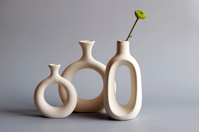 Craftribal Ceramic Beautiful The Bud Combo | Ceramic Flower Vase | Finish Matte, 6 Inches, 4 Inches, White (Vase Set of 3 Pcs) - Image 1