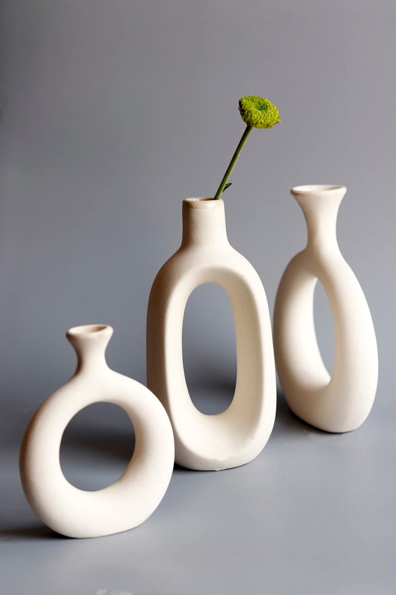 Craftribal Ceramic Beautiful The Bud Combo | Ceramic Flower Vase | Finish Matte, 6 Inches, 4 Inches, White (Vase Set of 3 Pcs) - Image 2