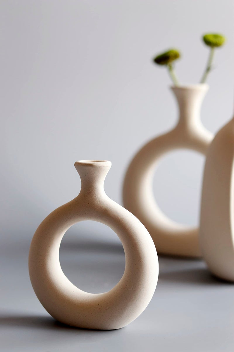 Craftribal Ceramic Beautiful The Bud Combo | Ceramic Flower Vase | Finish Matte, 6 Inches, 4 Inches, White (Vase Set of 3 Pcs) - Image 3