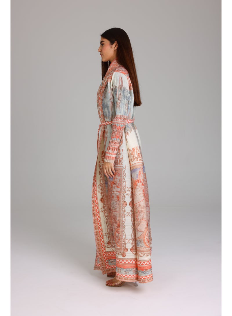 IKKXA Colorful Printed Light Colors Mid Belted Abaya ABY1180 Multicolor - Image 3