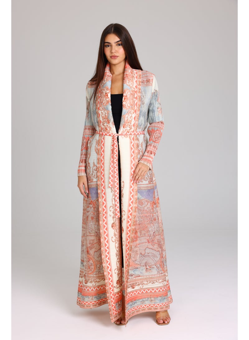 IKKXA Colorful Printed Light Colors Mid Belted Abaya ABY1180 Multicolor - Image 5