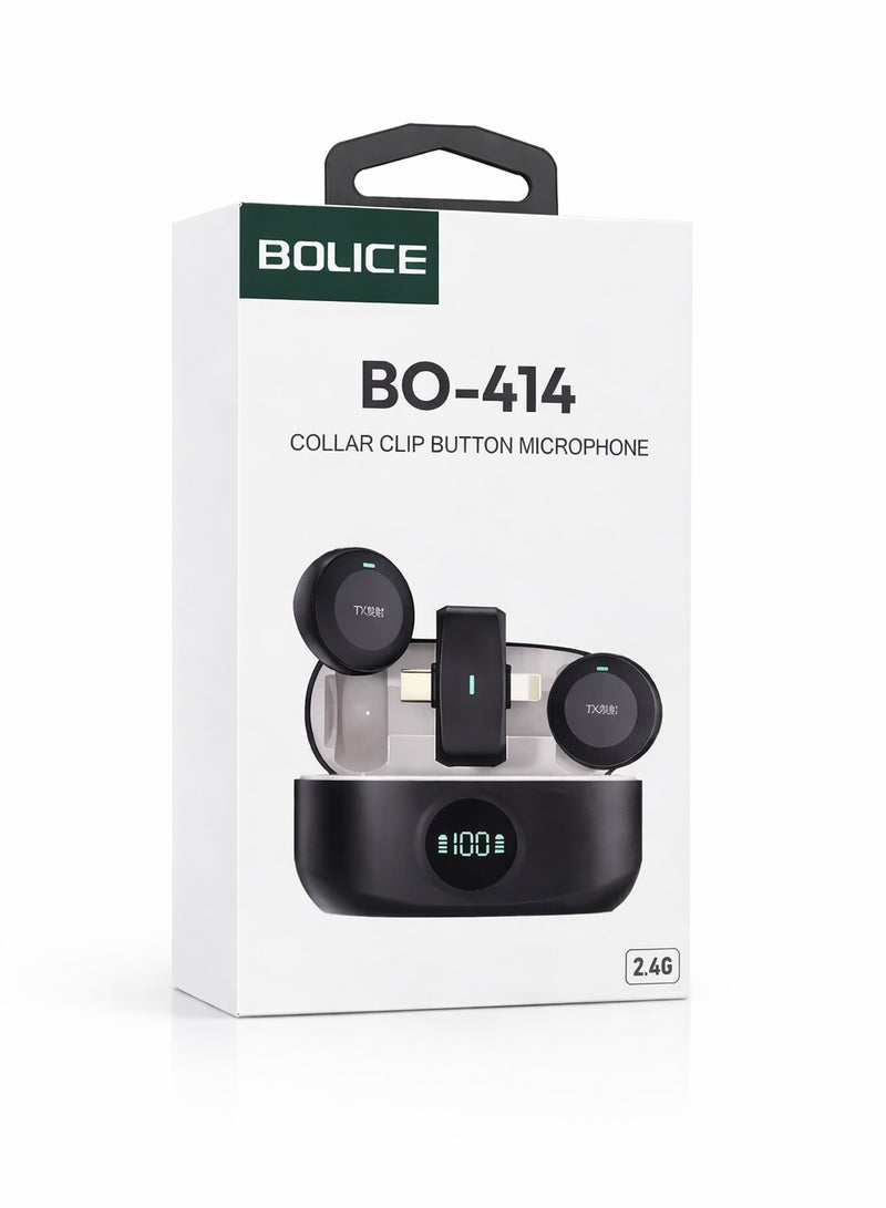 Bolice BO-414 Wireless Collar Clip Button Microphone — 2.4G Dual Transmitter with Charging Case, Lightning Receiver - Image 1