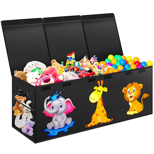 Mabahoo Extra Large Toy Box Collapsible Storage Organizer with Lids Cute Animals Toybox for Boys Girls 40x14x16 Kids Toy Chest Sturdy Storage Boxes for Living Room Bedroom Playroom Nursery - Image 1