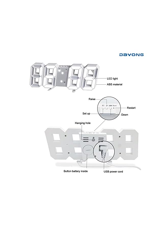 DAYONG LED Digital Wall Clock Table Desktop Alarm Clock Nightlight For Home Living Room Office - Image 3