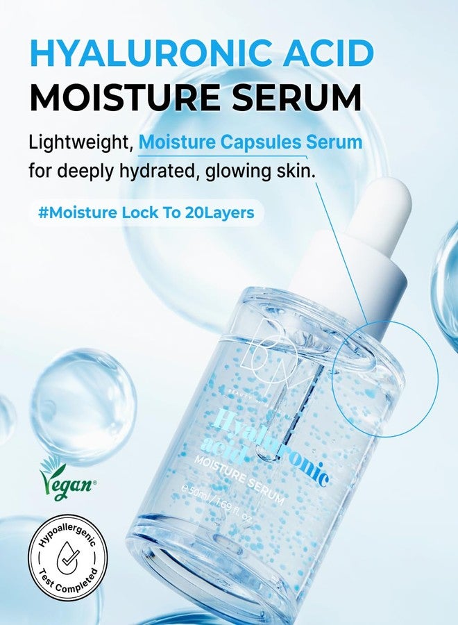 BOM Hyaluronic Acid Moisturizing Serum 1.69 fl oz, Lightweight Vegan Facial Serum with Moisture Capsules and Vitamins, Deep 20 Layer Hydration, Face Plumping, Hypoallergenic, Dry Skin Korean Skincare - Image 2