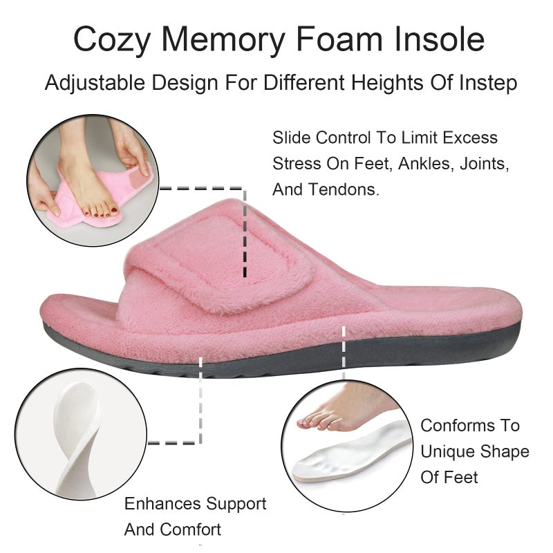 GRITHEIM Women's Orthotic Arch Support Slippers Fuzzy Adjustable Orthopedic Slippers for Plantar Fasciitis Furry Slide for Ladies pink 7 - Image 4