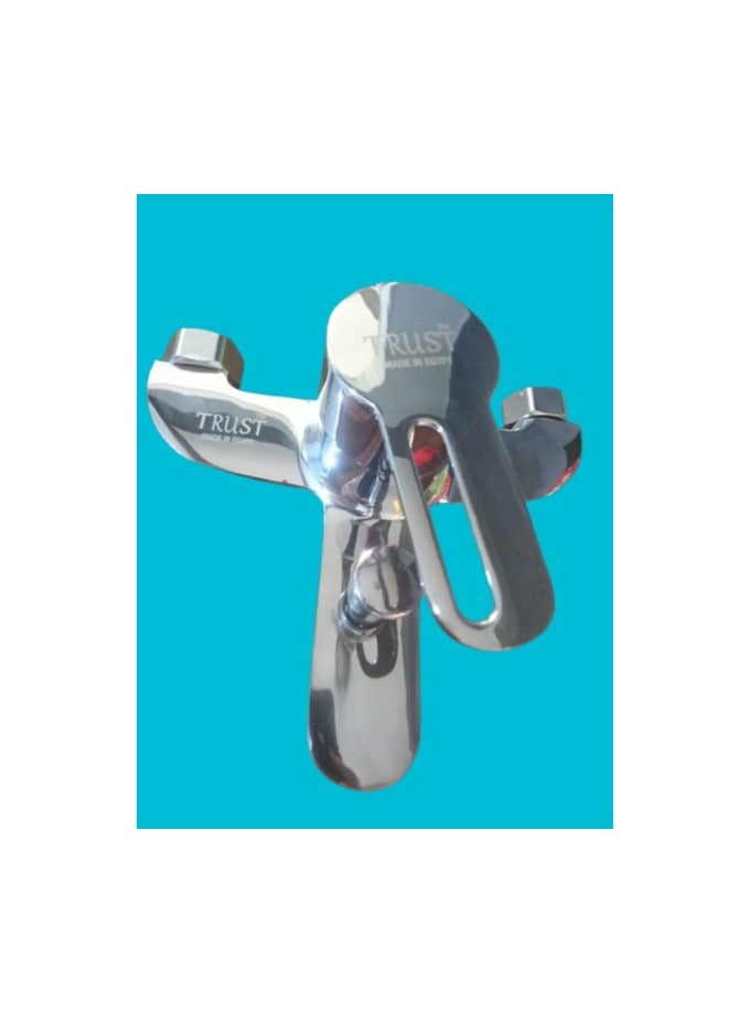 (Bathroom supplies) Trust mixer set, bathtub mixer + basin and shower mixer + shower head with a hose and a silver hanger + Al-Ahram nickel mat bathroom set + Al-Ahram bathroom set  - Image 1