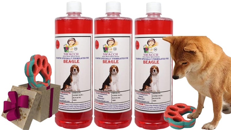 swacch Beagle Dog Shampoo + Paw Shape I Rubber Dog Toy for Training and Interactive I Durable & Safe I Combo Pack I 3 Litre Strawberry - Image 1