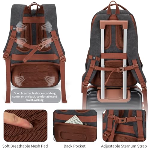 Tzowla Vintage Canvas Laptop Backpack for Men and Women,College Travel Work Rucksack with USB/Type-C Charging Port,Lightweight Bookbag Hiking Casual Daypack Backpacks Fit 15.6 Inch Notebook(Black) - Image 5