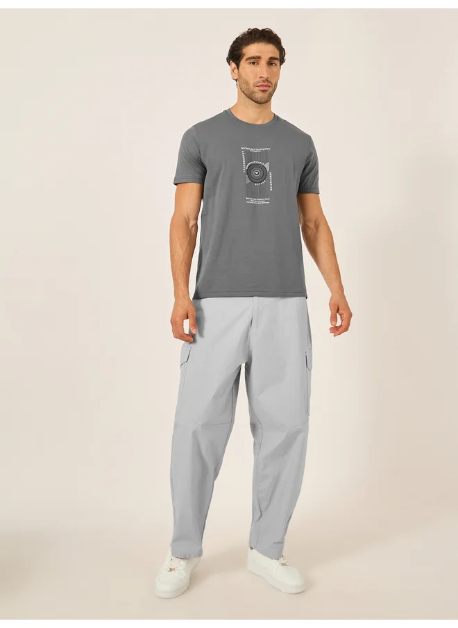 فورت كولينز Fort Collins Men Grey Graphic Print Crew Neck T-Shirt