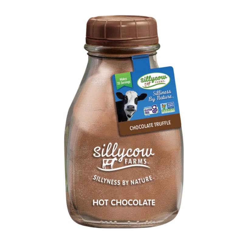 Sillycow Farms Hot Chocolate Mix Truffle Flavor | Vegan, Nut Free Certified Quality Cocoa Powder | Gluten-Free, Non-GMO & Dairy-Free | Reusable Packaging | 16.9 Oz Reusable Glass Bottle - Pack of 1 - Image 1