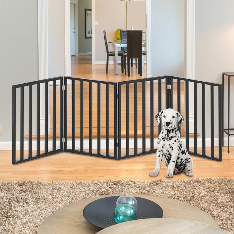 PETMAKER Pet Gate - 4-Panel Indoor Foldable Dog Fence for Stairs, Hallways, or Doorways - 72x24-Inch Wood Freestanding Dog Gates by PETMAKER (Black) - Image 3