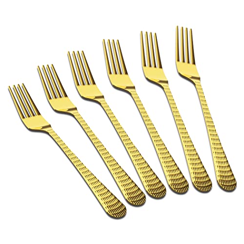AXIOM Golden Fork Stainless Steel Cutlery Set. 6 Pieces Premium Silverware Forks with Champagne Gold Colour Plating - Image 1