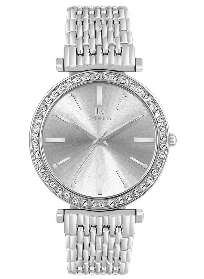 اي اي كيه كوليكشن مجموعة IIK ساعات نسائية بمينا دائري مرصع بالألماس ساعات نسائية بحركة كوارتز تناظرية ساعة نسائية من الفولاذ المقاوم للصدأ بسلسلة قابلة للتعديل ومشبك قفل مزدوج ساعات أمان للفتيات. - Image 1