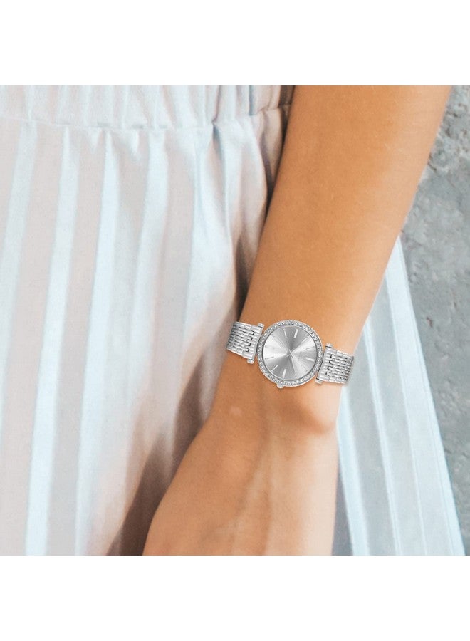 اي اي كيه كوليكشن مجموعة IIK ساعات نسائية بمينا دائري مرصع بالألماس ساعات نسائية بحركة كوارتز تناظرية ساعة نسائية من الفولاذ المقاوم للصدأ بسلسلة قابلة للتعديل ومشبك قفل مزدوج ساعات أمان للفتيات. - Image 3