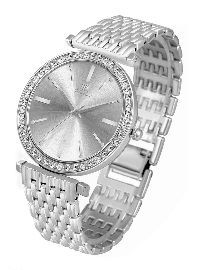 اي اي كيه كوليكشن مجموعة IIK ساعات نسائية بمينا دائري مرصع بالألماس ساعات نسائية بحركة كوارتز تناظرية ساعة نسائية من الفولاذ المقاوم للصدأ بسلسلة قابلة للتعديل ومشبك قفل مزدوج ساعات أمان للفتيات. - Image 5