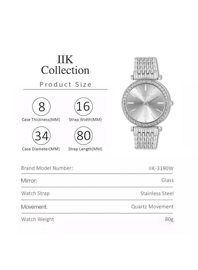 اي اي كيه كوليكشن مجموعة IIK ساعات نسائية بمينا دائري مرصع بالألماس ساعات نسائية بحركة كوارتز تناظرية ساعة نسائية من الفولاذ المقاوم للصدأ بسلسلة قابلة للتعديل ومشبك قفل مزدوج ساعات أمان للفتيات. - Image 4
