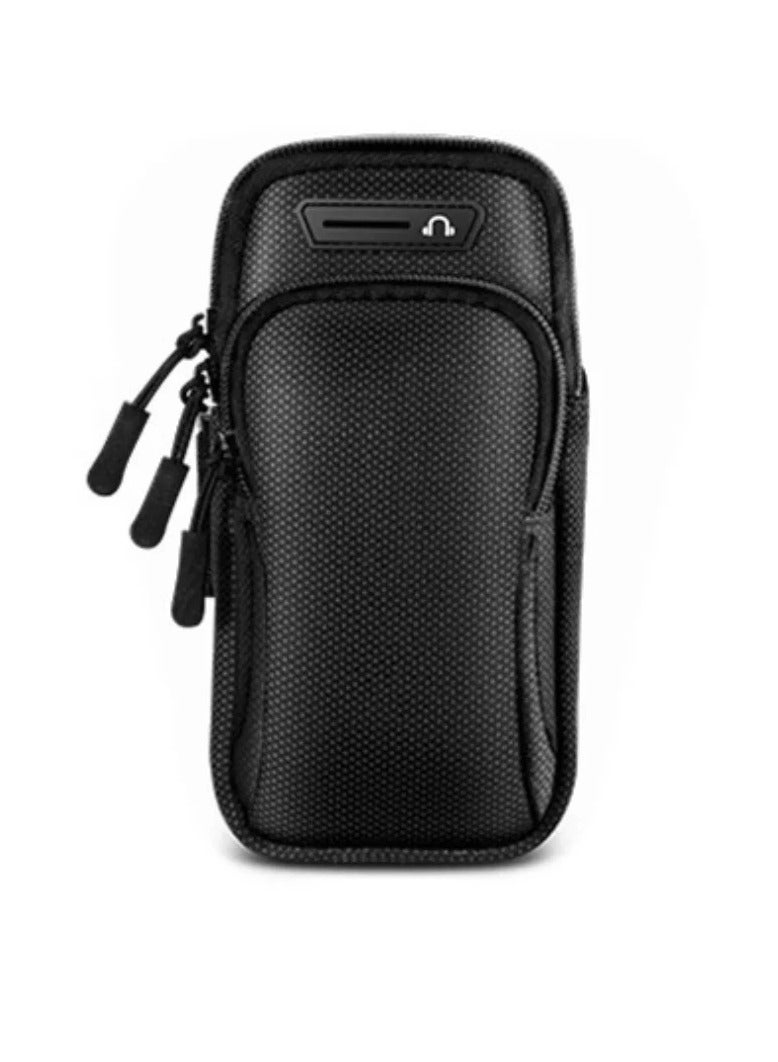 AROAQ Arm Bag, Breathable Arm Jogging Bag With Earphones Support, Outdoor Cycling Waterproof Sport Armband, Double Zip Sports Phone Bag For Running, Cycling, Hiking, Fishing, Yoga, (Black) - Image 1