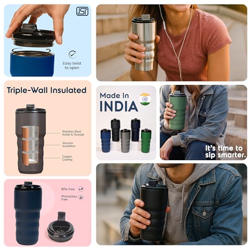 Headway Java Insulated Tumbler | Stainless Steel Thermos Flask | Flip Open Lid | Coffee Mug Travel | Coffee Mug | Tumbler for Office | Meridian Green | 600 ml - Image 2