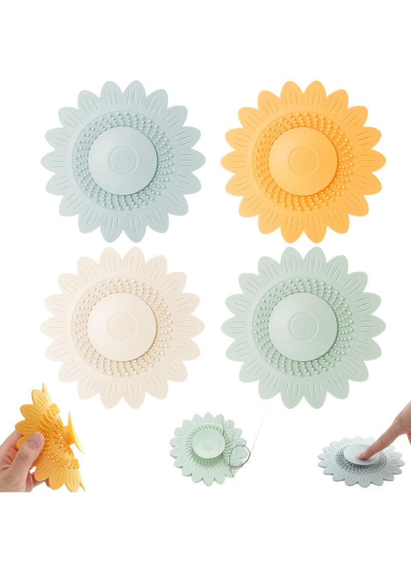 General Shower Drain Hair Catcher - Flower Bathroom Drain Silicone Sleeve, Hair Filter and Drain Stopper for Tub, Sink, Kitchen, Bathroom, Laundry 4 Pack  - Image 1